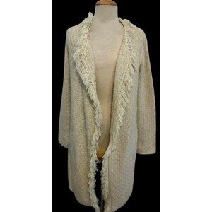 Mystree Anthropologie Boho Open Front Long Cardigan Sweater Sz M Fringe NEW $114
